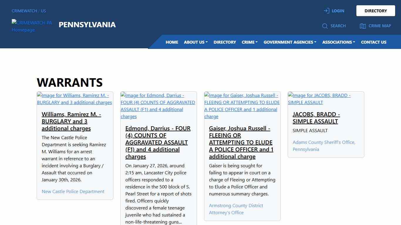 Pennsylvania Warrants CRIMEWATCH